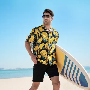 Shirts Short Sleeve Men Single Breasted T Shirt Blouses Casual Shirts Cardigan Turn Down Collar Button Spliced Loose Summer