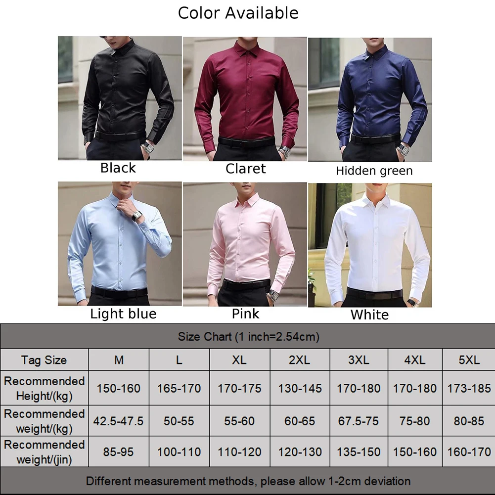Men\'s Long Sleeve Drill Shirt Button Closure Business Casual Formal Shirt Wrinkle Resistant for Work Social Events - Image 2