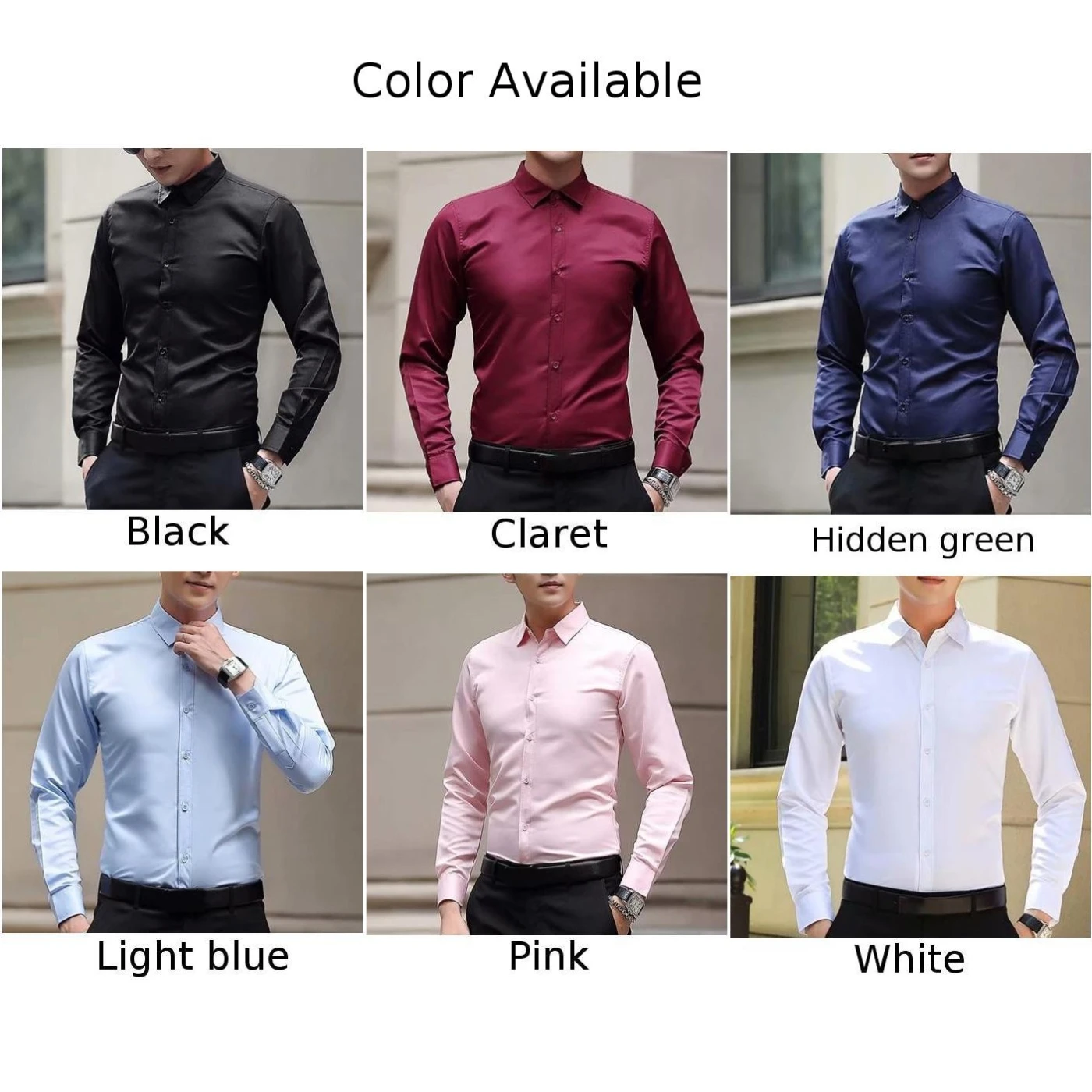 Men\'s Long Sleeve Drill Shirt Button Closure Business Casual Formal Shirt Wrinkle Resistant for Work Social Events - Image 3